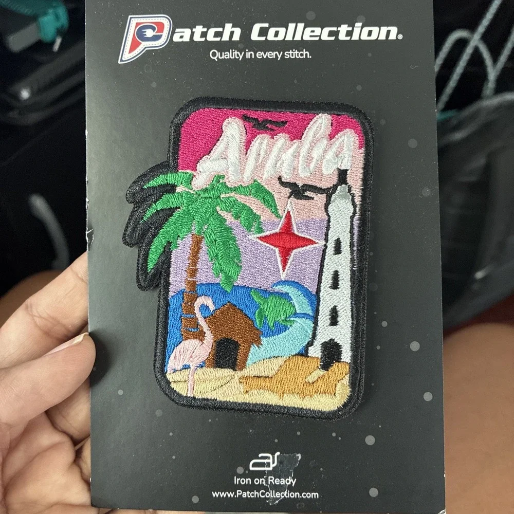 Patch Collection Aruba Embroidered Sew-On Patch Palm Tree Lighthouse